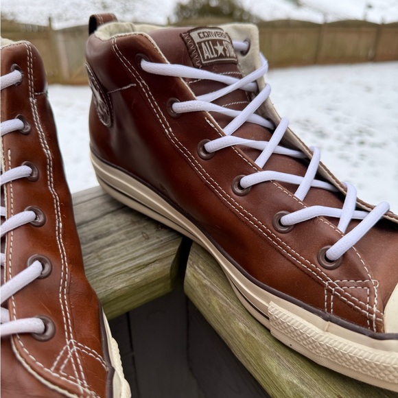Converse All Star Brown Leather High-Top Sneakers - Picture 3 of 8